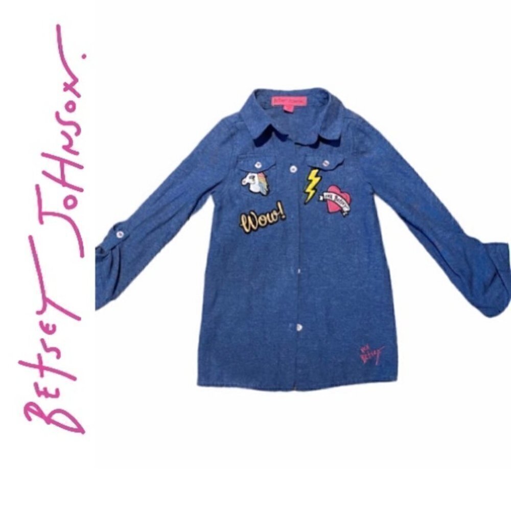 DENIM Top With Embroided Patches Size 6